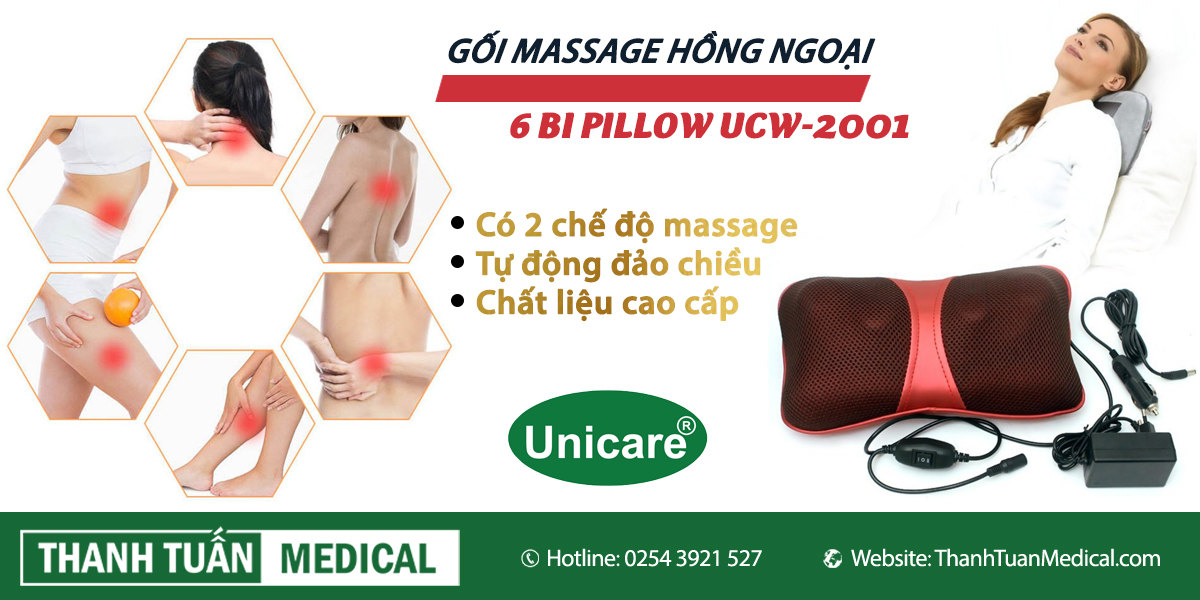 Gối massage hồng ngoại 6 bi Pillow UCW-2001 thế hệ mới