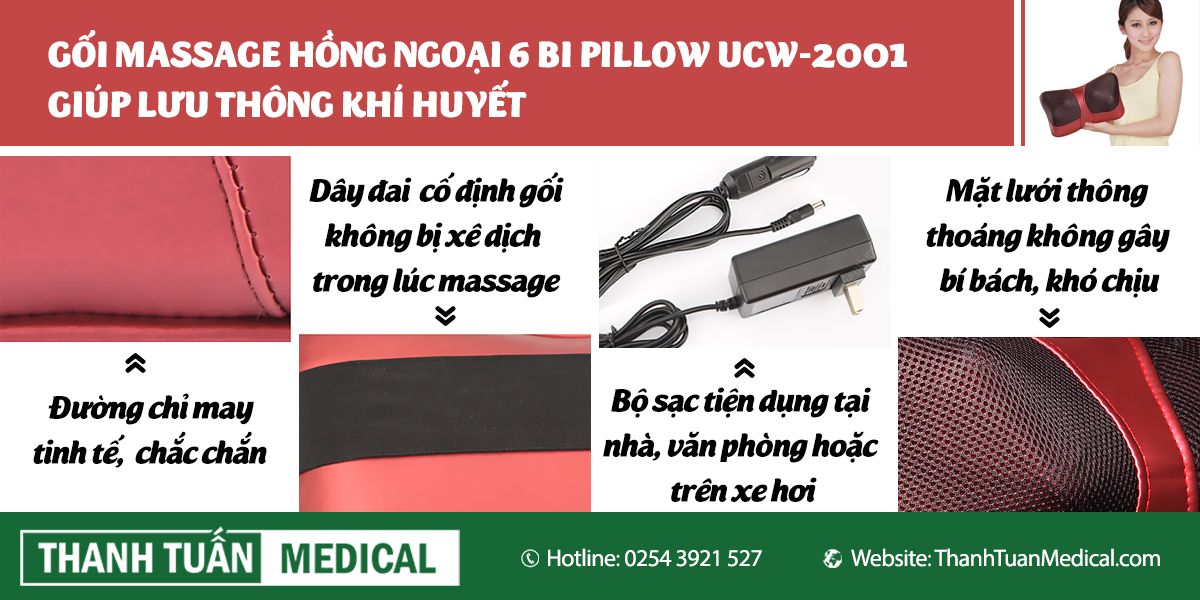 Ưu điểm gối massage hồng ngoại 6 bi Pillow UCW-2001